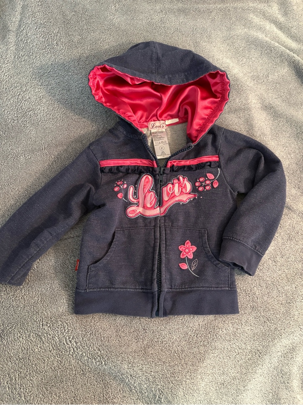 Levi's Toddler Girls 3T Zip Up Hoodie Y2K Embroidered Blue Pink